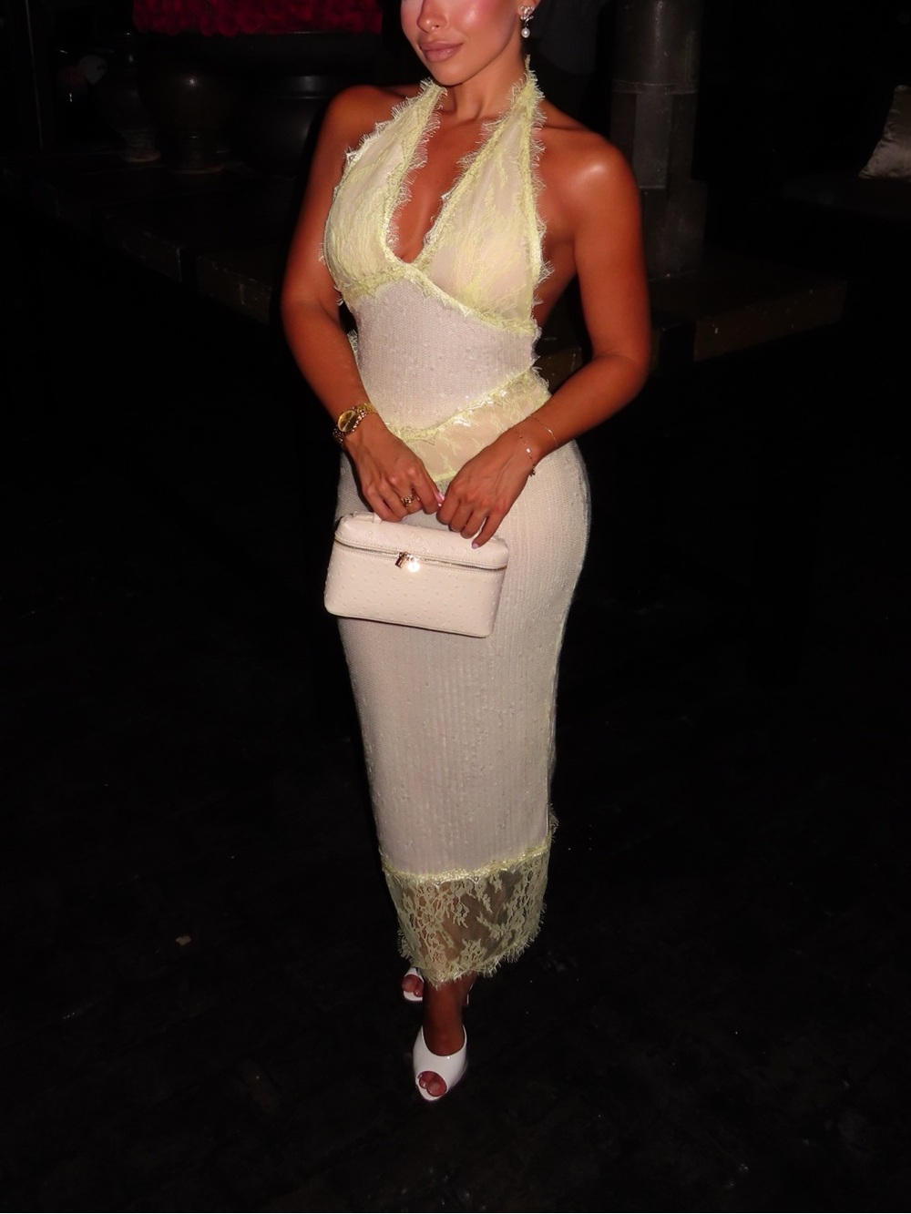 Virellon Halterneck Lace Sequin Midi Dress